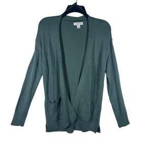 Liz Claiborne Open Front Cardigan Green Pockets Knit Sweater Size Small NEW‎